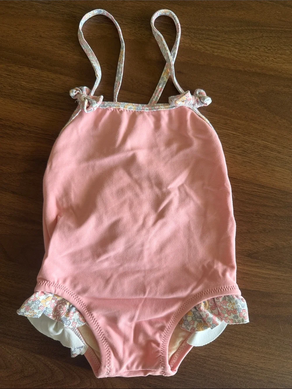 babycottons Pink Girls Floral-Trim One-Piece Swimwear